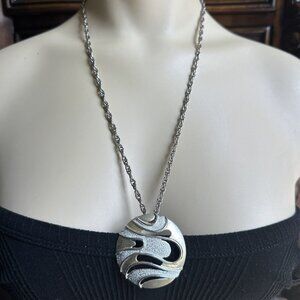 Vintage‎ JJ Pendant Chain Necklace Medallion Gold Silver Tone Open Work 24"